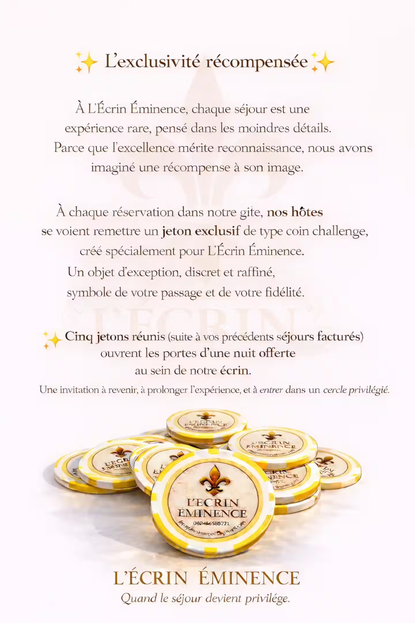 Jetons Cercle Privil\u00e8ge L'\u00c9crin \u00c9minence \u2014 programme de fid\u00e9lit\u00e9